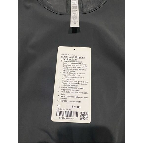 NWOT Size 12 Lululemon Mesh-Back Cropped Training Tank. New however, tag is off. - Picture 5 of 6